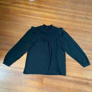 Black ruffle neck long sleeve Loft blouse